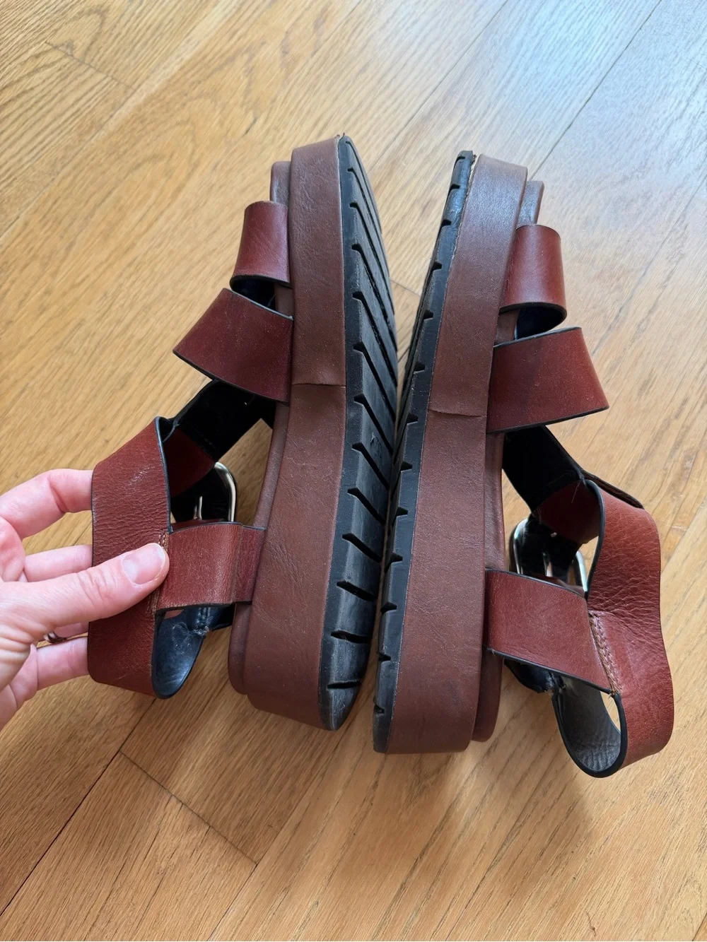 Zara Womens Size EUR 36 US 6 Brown Leather Buckle Fisherman Platform Sandals